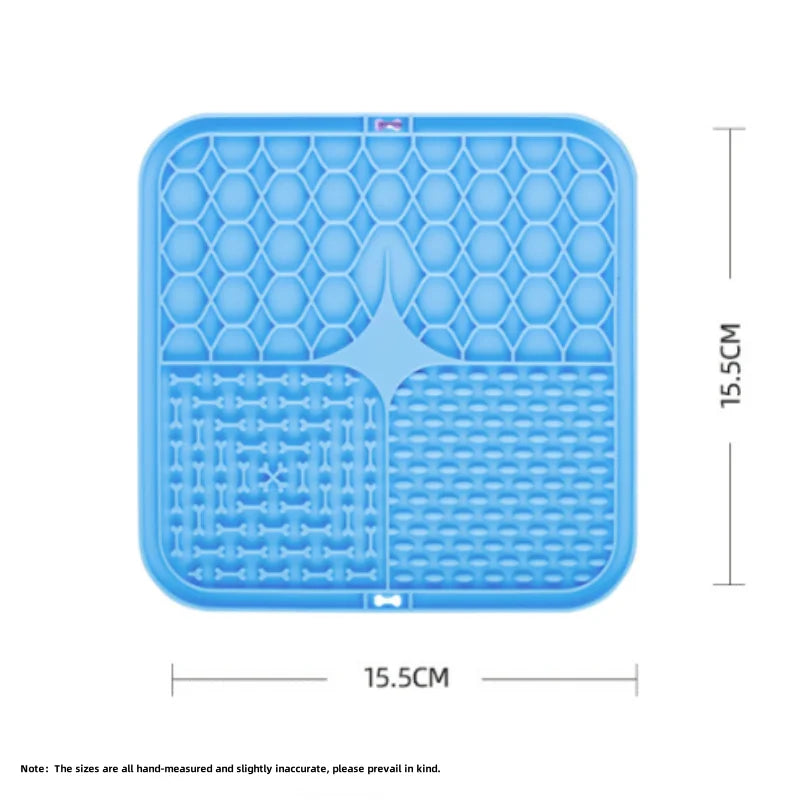 Light blue silicone lick mat with a hexagonal pattern for dog bathing and slow food training