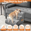 Dog steps for bed sofa showing a light brown dog using the foam stairs on a gray sofa.