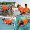 Orange dog life jackets for swimming and water activities on dogs
