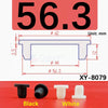 Black and white silicone rubber hole plugs shown next to a dimensioned component labeled XY-8079