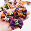 Orange and purple Halloween pumpkin print dog hair bows with rubber bands