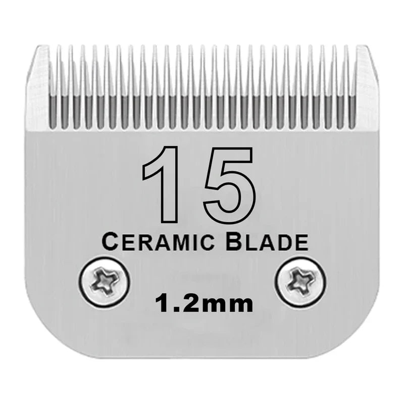 Lame en céramique argentée avec 15 dents et une largeur de 1,2 mm, conçue pour le toilettage d'animaux.