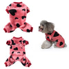 Pink and black heart-patterned cozy winter overalls for a small dog