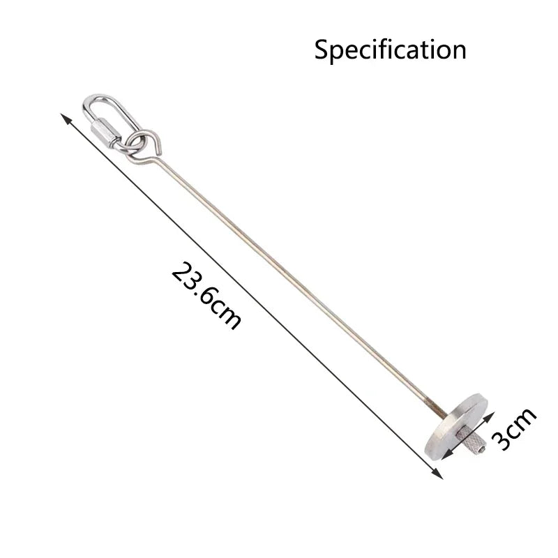 Tenaza de alimentación para loro de acero inoxidable con gancho y punta de 3 cm, mostrada sobre fondo blanco.