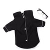 Black luxury silk pet pajamas for a small dog lying flat.
