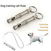 Flauta para entrenamiento de perros de acero inoxidable con un lazo metálico y collar de entrenamiento flexible.