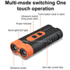 An orange and black multi-mode switching torch with an ultrasonic probe and non-slip curved strip.