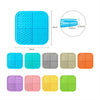 A set of silicone lick mats for dogs and cats in various colors including blue, teal, gray, orange, and green.