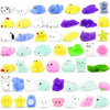 A collection of colorful, adorable animal stress relief squeeze toys in various pastel and bright colors.