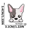 A small, gray and white cat embroidered patch with pink inner ears.