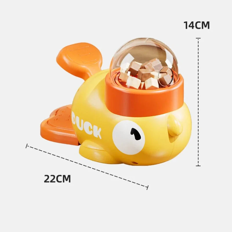 Gelbarer interaktiver Haustier-Belohnungsspender mit orangebem Deckel und klarem Kuppel für Leckerlis.