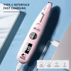 A pink Type-C fast charging grooming trimmer with an LED light and charging cable shown against a light blue background.