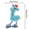 A light blue plush squeaky donkey dog toy with a red nose and textured legs.