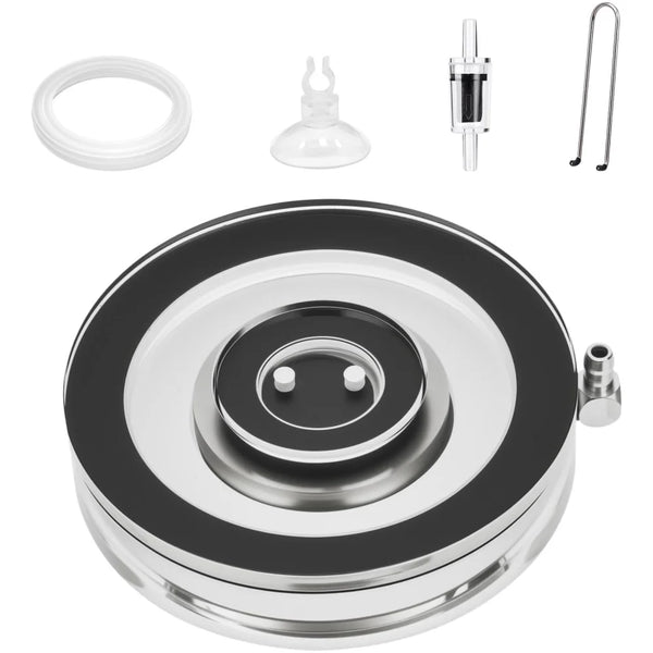 A set of acrylic fish tank air stones and a round silver diffuser