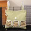 A light green rabbit bed and hay feeder set featuring a rabbit-shaped fabric pouch with wooden slats.