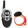 A black and white rechargeable dog training collar with an orange remote and leash.