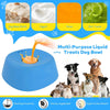 Blue silicone multi-purpose liquid treats dog bowl with various food options and cognitive enrichment features
