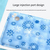 A light blue pet cooling mat featuring a snowflake pattern and a double plug sealing design.