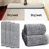 Reusable microfiber mop pads shown in two states: dry and wet.