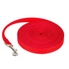 Red durable nylon dog training leash rolled up for storage