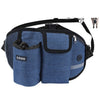 A navy blue hands-free dog walking belt with storage pockets and a bungee leash.