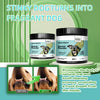 Two jars of Fresh Breath Dental Powder for dogs, showing before and after results.