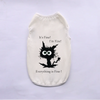 A white breathable summer pet vest with a black graphic featuring a surprised-looking cat face and text.