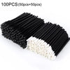 A collection of 100 disposable eyelash and eyebrow brushes, split into 50 black and 50 white brushes.