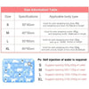 Size information table for pet cooling mats with sizes S M L XL and corresponding specifications