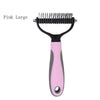 Pink large stainless steel pet hair remover comb with a black handle