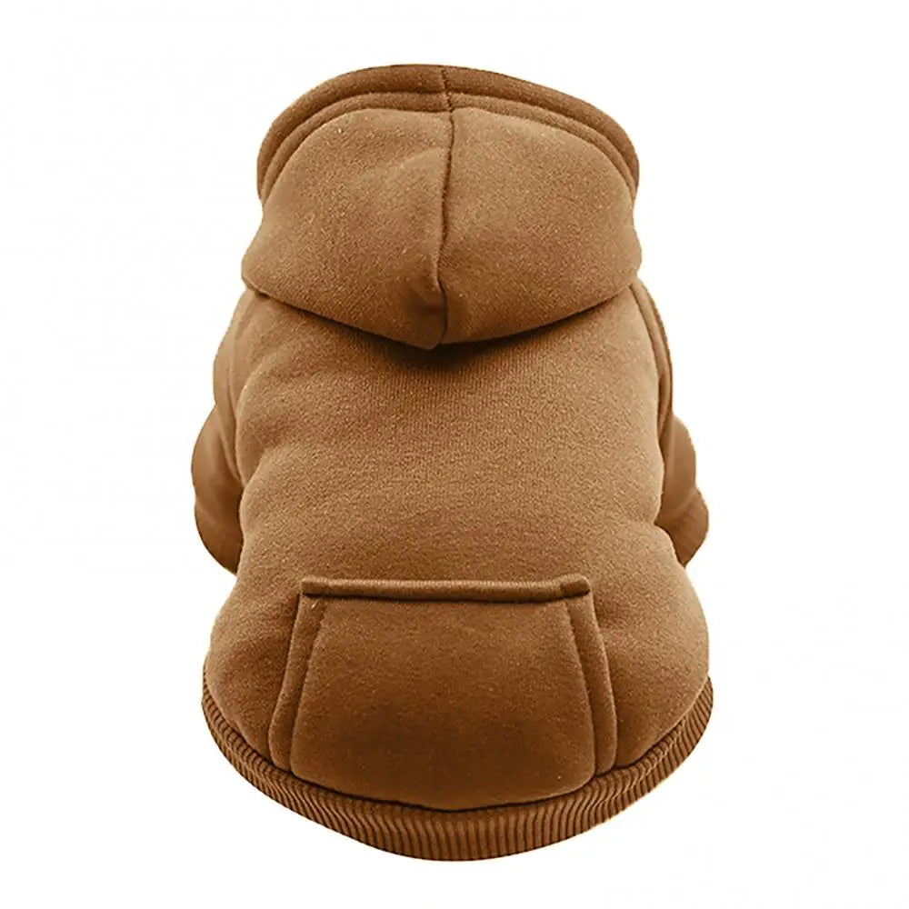 A brown, fuzzy hooded sweatshirt designed for pets.