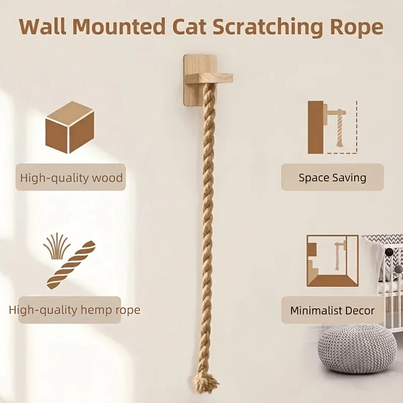 A wall-mounted cat scratching rope made of high-quality hemp rope, designed for space-saving and minimalist decor.