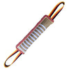 A durable jute dog tug of war training toy with red, white, and black accents.