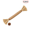 A natural silvervine cat chew toy made of straw fibers with a decorative tassel and a small ball at the end.
