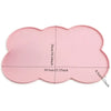 A pink, non-slip pet mat with rounded edges and marked dimensions for indoor use.