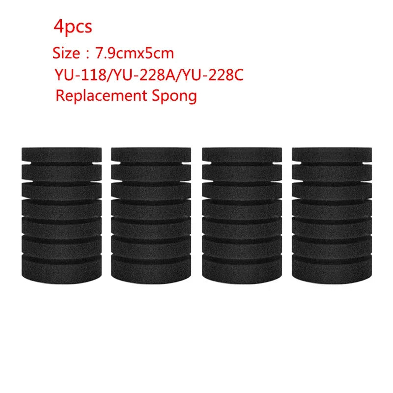 Four black replacement sponges for a Yu-118/YU-228A/YU-228C aquarium bio sponge filter.
