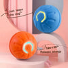 كرة تدريب أسطوانية برتقالية آلية للكلب مع أسهم توضح كيفية استفزاز الكلب وتحرير الطاقة.