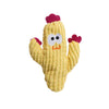 A yellow organic catnip cactus toy with pink top and hands.
