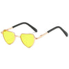 Yellow heart-shaped pet sunglasses for cats and dogs with gold-toned metal frames