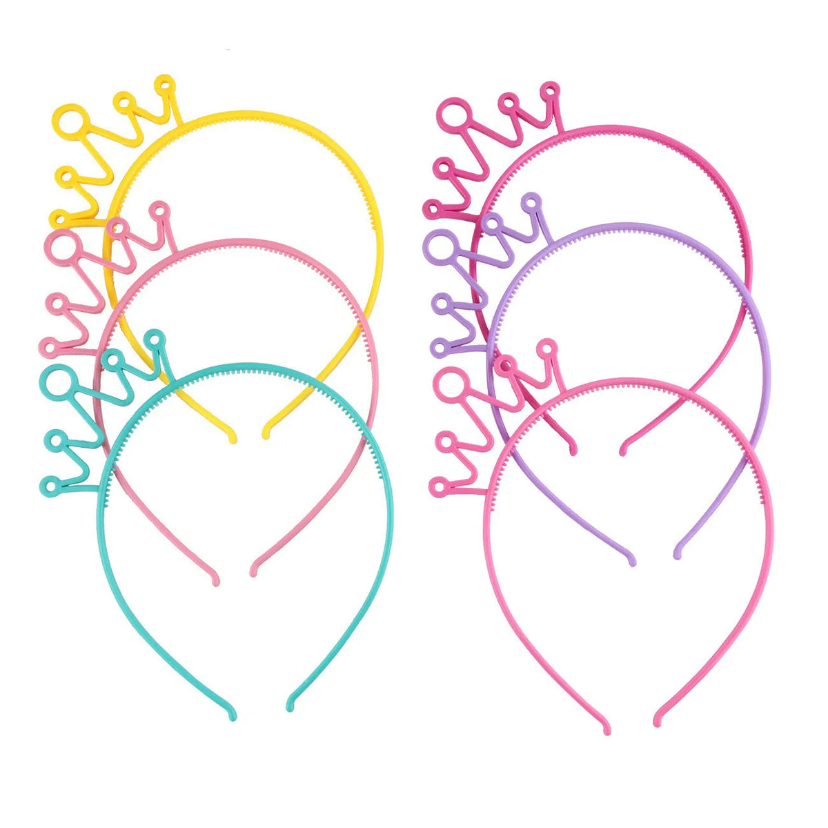 A collection of colorful cat ear headbands for girls and kids in yellow, pink, purple, and teal.