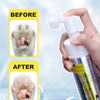 Before and after comparison showing a pet paw cleaned with foam for cats and dogs