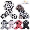 A collection of 15 available leopard print cozy winter overalls for small dogs in various colors and patterns.