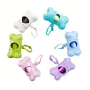 Colección de cinco dispensadores portátiles de bolsas para desechos de mascotas con forma de hueso en colores pastel como bla