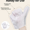 White double-sided pet dry cleaning gloves shown on a hand, highlighting pearl texture for stain removal.