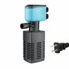 A black and light blue 3-in-1 aquarium water circulation pump with a threaded output nozzle.