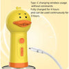 Dispensador automático de espuma para baño de mascota amarillo con boquilla naranja y cable de carga.