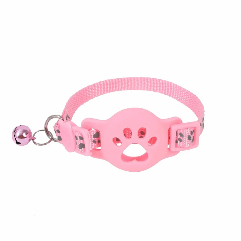 Collar impermeable ajustable rosa para mascotas con diseño de huella y correa rosa