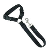 Black adjustable two-in-one dog harness and leash with a metal clip and strap.