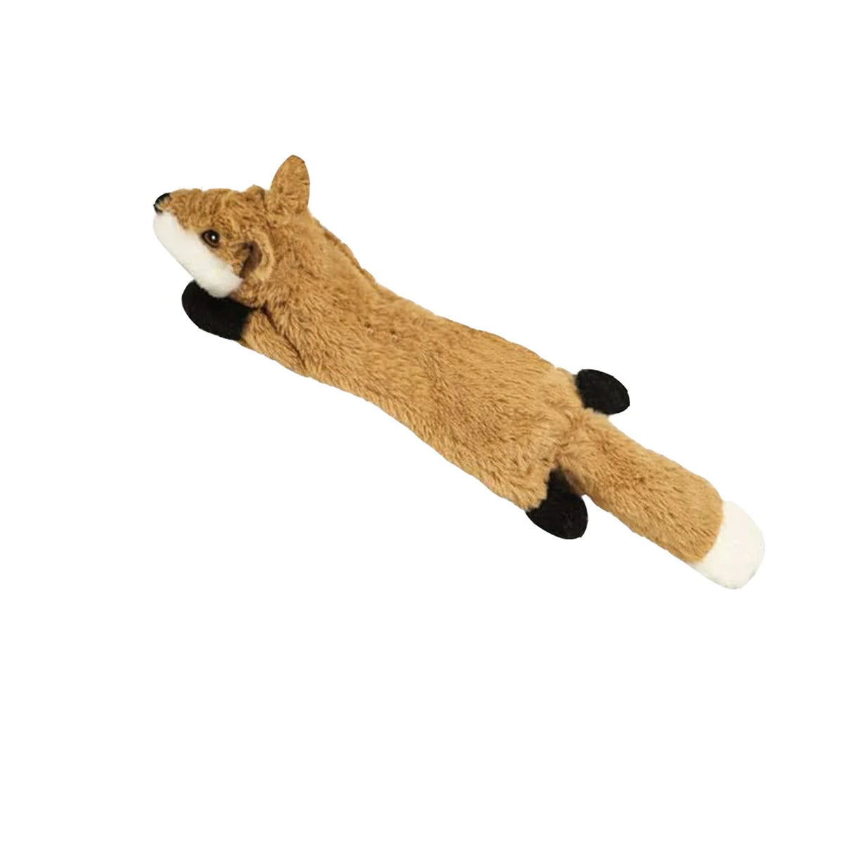 A brown and black crinkle squeaky dog toy for stimulation.