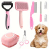 Mehrwerk-Pflegekit für Hunde mit rosa und schwarzen Pflegewerkzeugen.